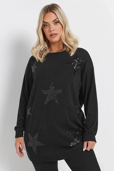 Stil Diva Plus Size Long Sleeve Sequin Embroidered Crew Neck Sweatshirt 303789