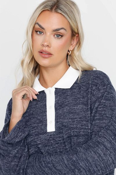 Stil Diva Plus Size Shirt Collar Long Sleeve Soft Textured Sweater 285043