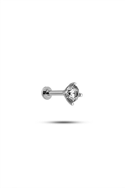 Nereze 925 Ayar Gümüş Rodyumlu Minimal 4 mm Tek Taş Tragus Piercing Küpe