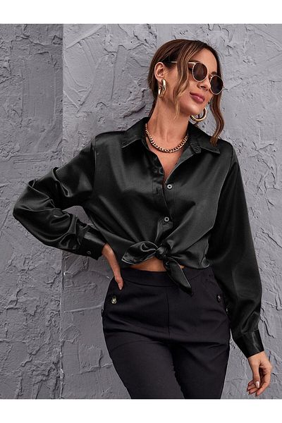 sunfyre Cămașă din satin cu mânecă lungă, elegantă și confortabilă, cu nasturi