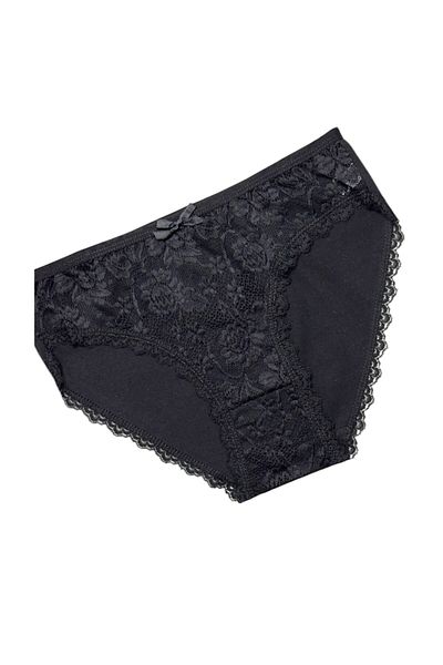 Gizli Butik Chiloți bikini din bumbac negru - damă, dantelă în față