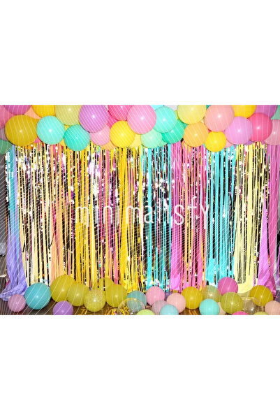 Minimalisfy Renklerin Dansı: Canlı Balloon ve Şeritlerle 200x150cm Arka Plan,...