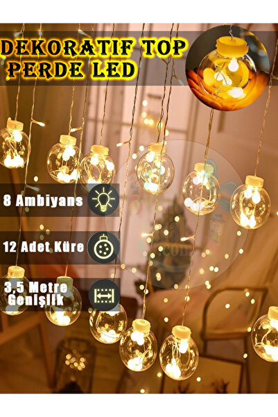 oyuncak yakala Dekoratif Işıklı Top Perde Led Fişli 8 Fonksiyonlu Günışığı Di...