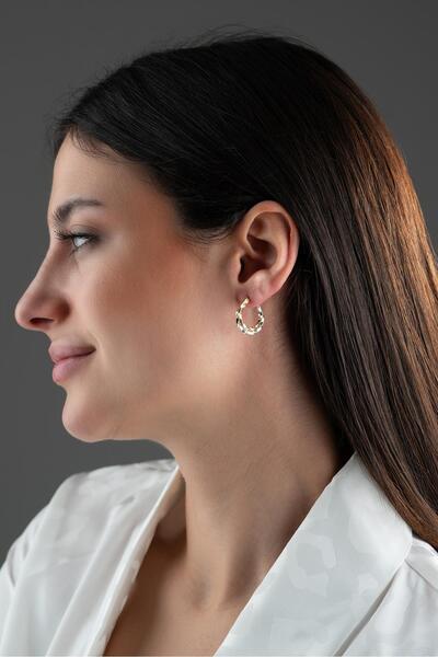 Nereze 925 Ayar Gümüş Çift Renk Burgu Şarnel Küpe