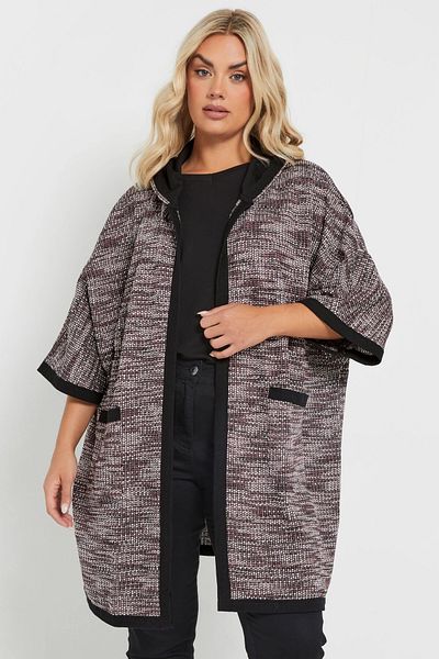 Stil Diva Plus Size Soft Textured Half Sleeve Pocket Hooded Cardigan 301796