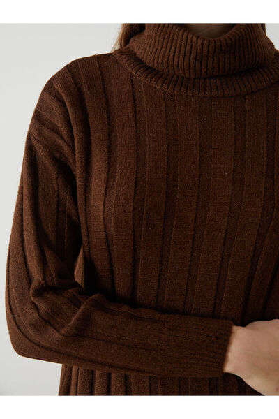 LC Waikiki Brown Turtleneck Women's Knitwear Dress