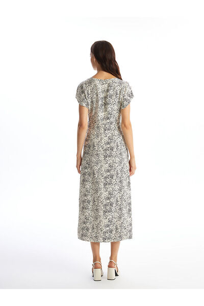 LC Waikiki Ecru Crew Neck Patterned Dress