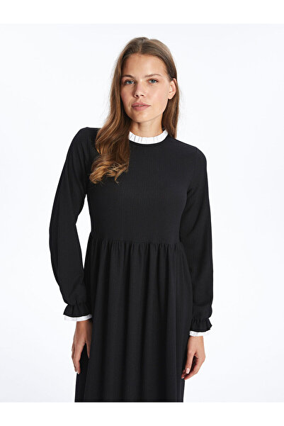 LC Waikiki Dámské šaty – výstřih, pevné, s dlouhým rukávem