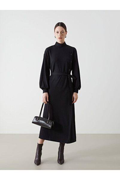 LC Waikiki Rochie LCWAIKIKI clasică neagră cu guler texturat pentru femei