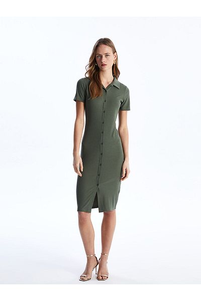 LC Waikiki Polo Neck Plain Short Sleeve Women's Bodycon Dress