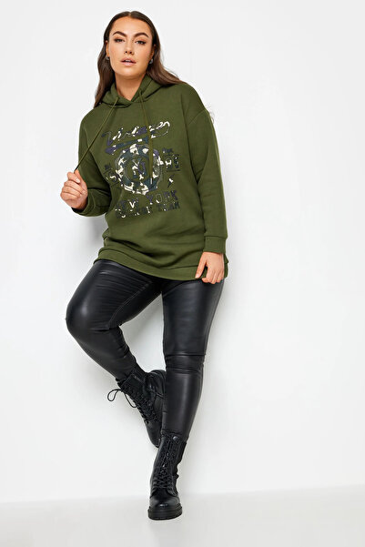 Stil Diva Large Size Long Sleeve Hooded Front Text Printed Sweatshirt302834