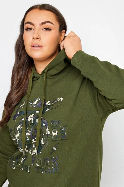 Stil Diva Large Size Long Sleeve Hooded Front Text Printed Sweatshirt302834