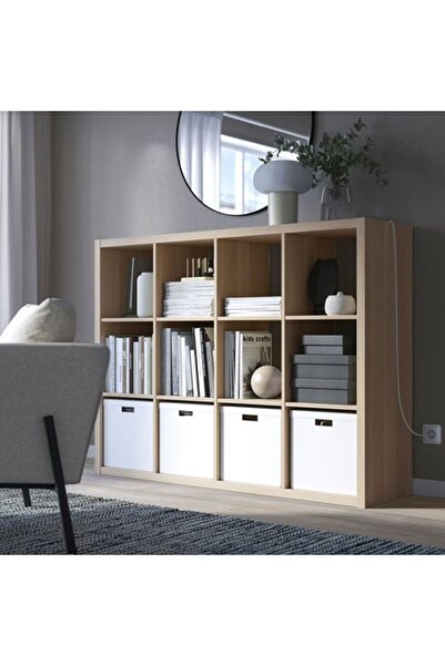 IKEA KALLAX, açık raf ünitesi, ağartılmış meşe görünümlü, 112x147 cm