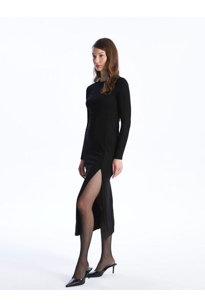 LC Waikiki Dámské šaty – výstřih, pevné, s dlouhým rukávem