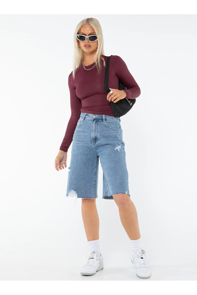 Jose Clothing Women's Basic Crew Neck Stretchy Fabric Blouse