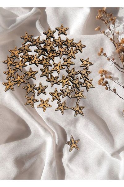 yalıgraf 15mm 20 Pieces Wooden Star Baby Button - Amigurumi