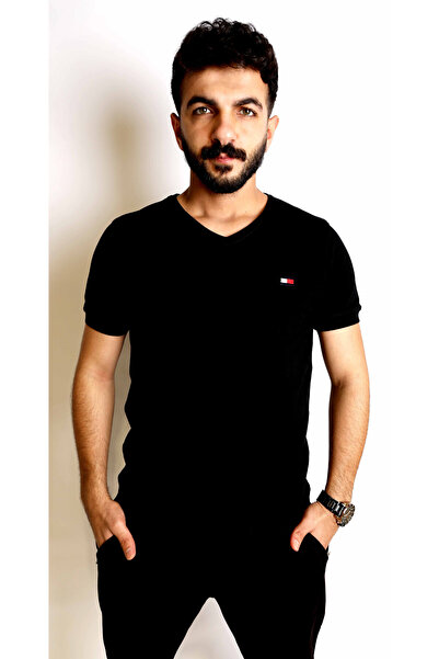 ZIDAN Modern Style V-Neck T-Shirt - Embroidered Logo