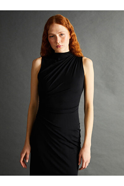 LC Waikiki Black Mock Neck Crepe Dress