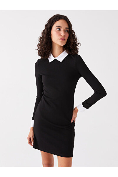 LC Waikiki Hemdkragen, einfarbig, langärmelig, Damenkleid