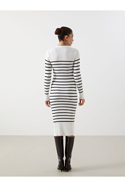 LC Waikiki Γυναικείο πλεκτό φόρεμα Crew Neck ριγέ