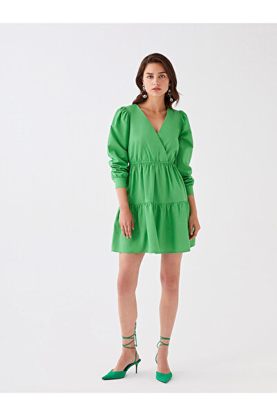 LC Waikiki Rochie de damă din popelin cu mânecă lungă, verde, cu rever dublu,...