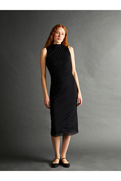 LC Waikiki Black Mock Neck Crepe Dress