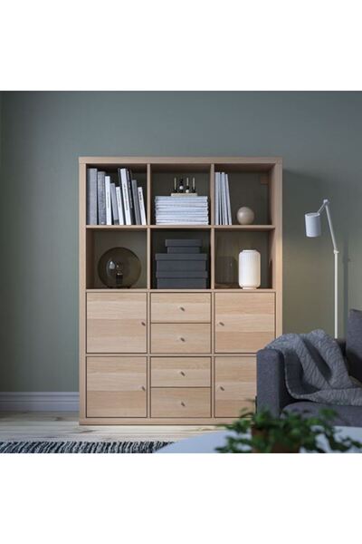 IKEA KALLAX, açık raf ünitesi, ağartılmış meşe görünümlü, 112x147 cm