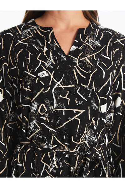 LC Waikiki Black Collar Patterned Dress