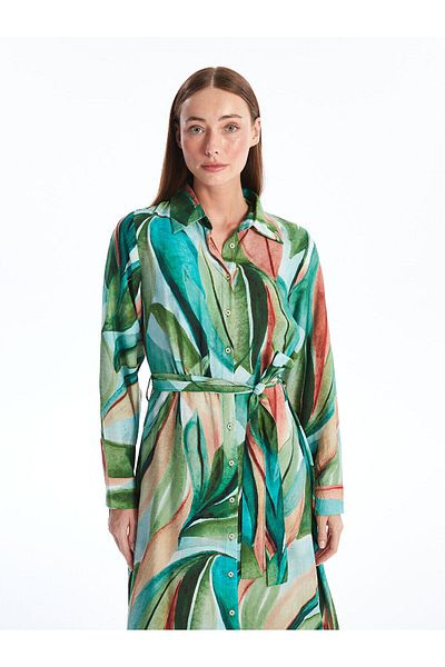 LC Waikiki Patterned Long Sleeve Women's Shirt Dress