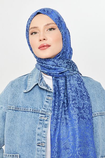 Scarf Şal Jacquard Boem Gi Shine - Saks Blue