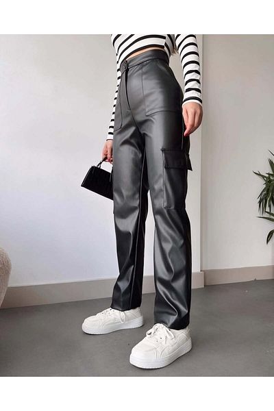 cto your style Women's Leather Cargo Pants
