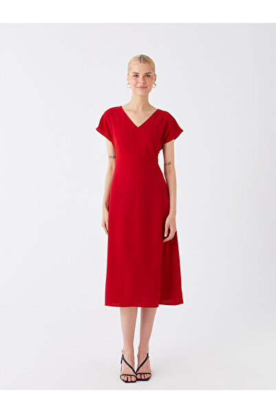 LC Waikiki Dámské šaty - výstřih do V, pevné, s krátkým rukávem