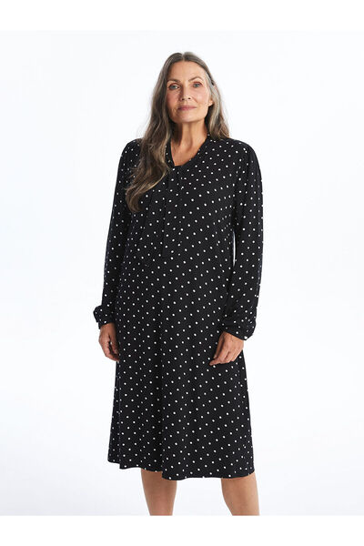 LC Waikiki Black V-Neck Polka Dot Dress