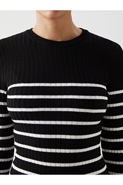 LC Waikiki Black Crew Neck Striped Women's Knitwear Dress
