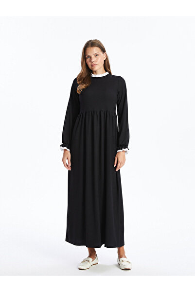 LC Waikiki Dámské šaty – výstřih, pevné, s dlouhým rukávem