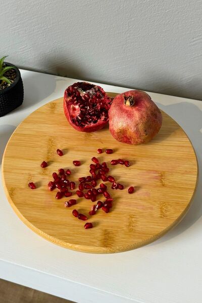 Meturas Yuvarlak Bambu Sunum Tahtası - 26 cm Çap, Misket Ayaklı, Dekoratif ve...