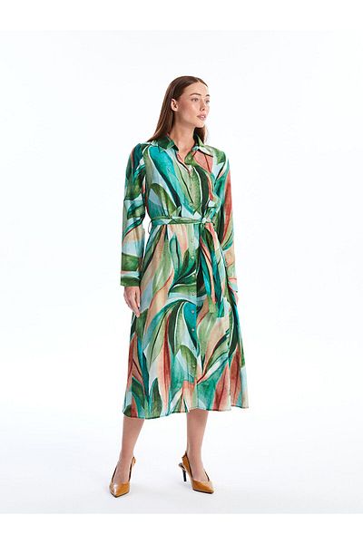 LC Waikiki Patterned Long Sleeve Women's Shirt Dress