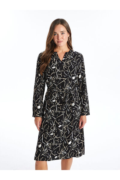 LC Waikiki Black Collar Patterned Dress
