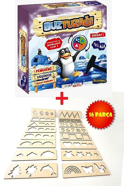 Bundera Ice Trap Penguin Dropping + Montessori Hand Muscle Development and Line, Number and Shape Exercises Set of 2