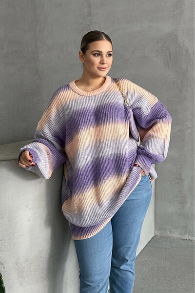 Stil Diva سترة تريكو بأكمام طويلة ورقبة دائرية كبيرة الحجم DG-06