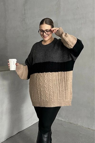 Stil Diva Long Sleeve Crew Neck Plus Size Knitwear Sweater - Dg-05