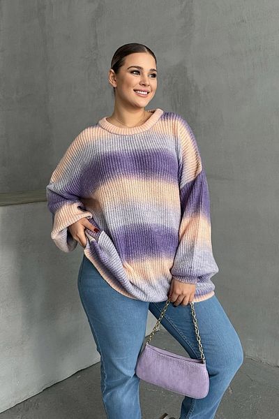 Stil Diva Plus Size Long Sleeve Crew Neck Color Block Knitwear Sweater Dg-06