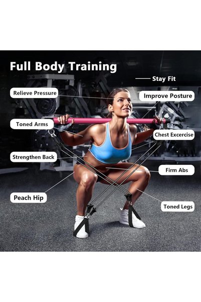 valkyrie 4 Lastikli 1. Kalite Pilates Bar Egzersiz Çubuğu Ayarlanabilir Zorluk Evde Spor Squat Kademeli Çantalı Kolay Kurulum