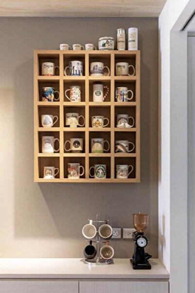 shop Ahşap Renk Kupa Rafı 21 Gözlü Bardaklık Kupa Rafı Mutfak Rafı Düzenleyic...