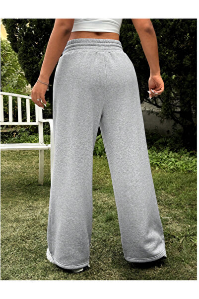 CAONNES Kadın Gri Baggy Büyük Beden  Bol Kesim Esnek Rahat Kumaş Eşofman Altı Pantolon Altı Tessettür8685