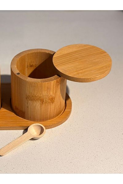 Qerhome 2-Piece Bamboo Spice Rack with 250 ml Capacity - Stand and Spoon