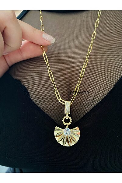 SERAMOR قلادة مروحة بسلسلة مشبك فولاذي 65 سم