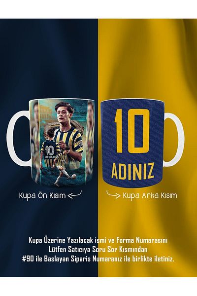 PembeCadde Yellow Navy Blue Mug - Coffee Cup with Porcelain, Jersey Name and Jersey Number
