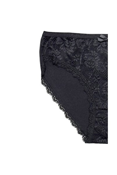 Gizli Butik Black Cotton Bikini Panties - Set of 3 Lace Front