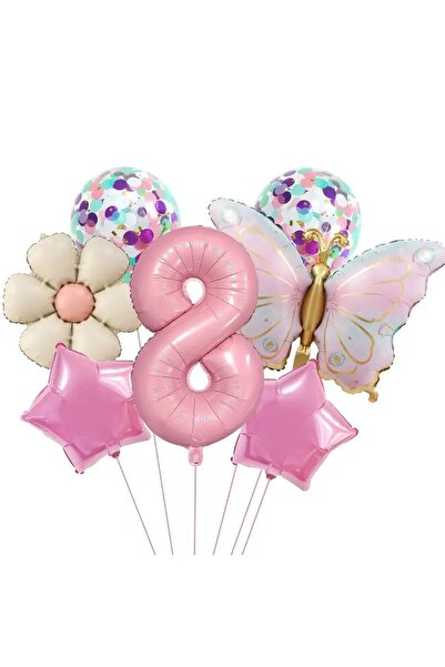 ALYA PARTİ Beyaz Papatya Ve Yıldız Folyo balon Gold-Pembe Kelebek Folyo Balon...